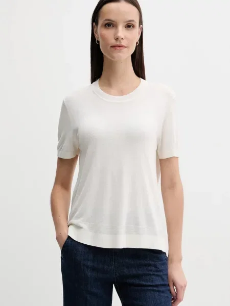 Тениска с коприна United Colors of Benetton бежово