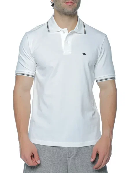 Tricou polo Emporio Armani cu autograf alb