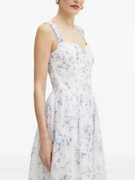 Rochie midi Bardot cu model floral cu imagine alb