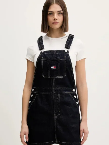 Haljina Tommy Jeans tamno mini ravna plava