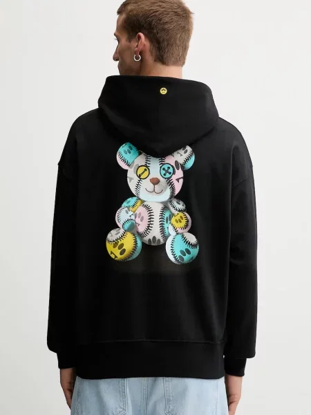 Bombažen pulover Barrow s kapuco črna