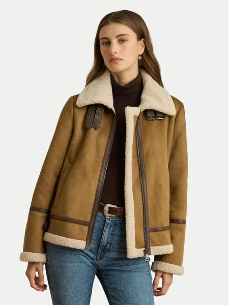 LAUREN RALPH LAUREN Bunda z imitácie kože hnedá