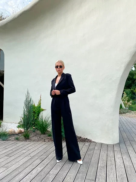 Повсякденний костюм Milirud кроп-жакет + брюки палаццо бавовна/поліестер чорний