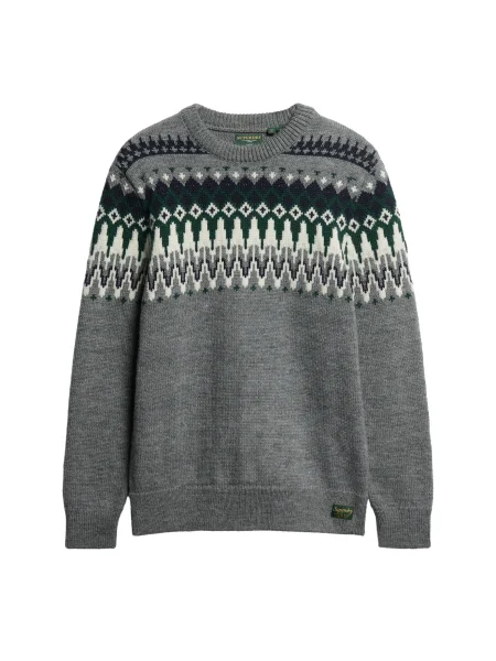 Superdry Pulover gri / verde închis / negru alb