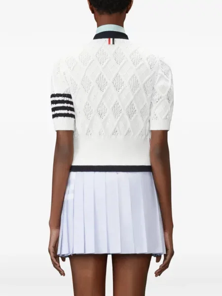 Cardigan Thom Browne cu model argyle alb