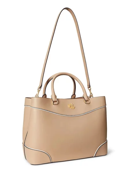 Torebka Lauren Ralph Lauren skórzana beżowa