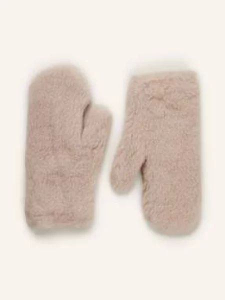 Max Mara Rękawiczki Jednopalcowe Z Pluszowego Materiału Ombrato Z Dodatkiem Alpaki beige beżowe
