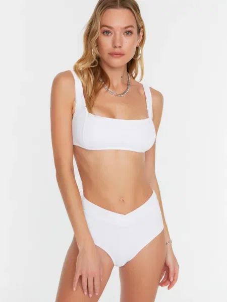 Bikini Trendyol cu talie înaltă alb