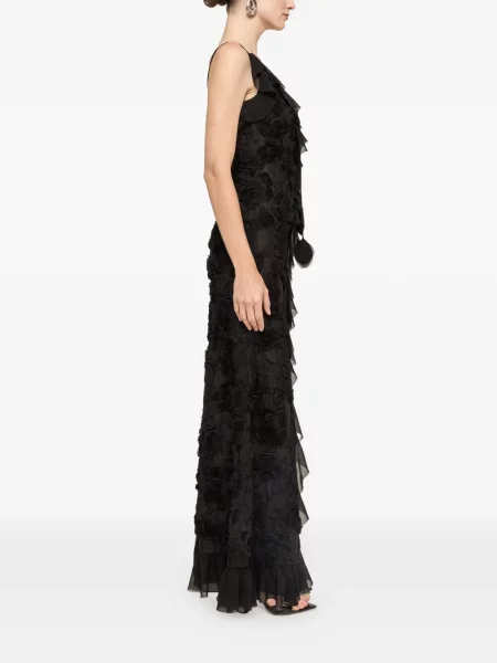 Rochie maxi Nissa cu model floral cu volane negru