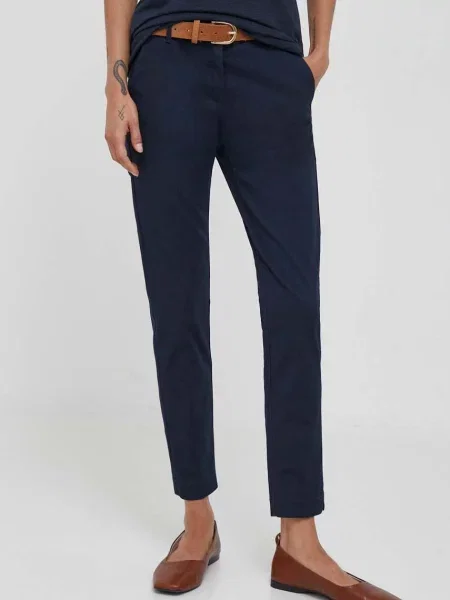 Панталон Sisley тъмносиньо с кройка по тялото с висока талия