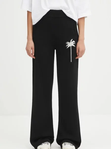 Palm Angels pantaloni din lână Palms Knit lat high waist negru