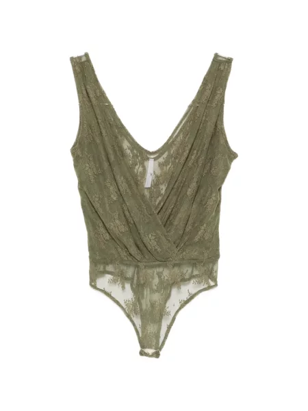 Top Imperial cu decolteu în V din dantelă verde