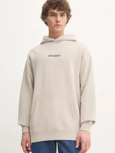 Суичър с качулка Superdry с качулка с апликация бежово
