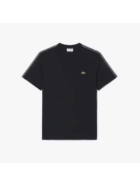 Lacoste Koszulka Z Grubej Bawełny Z Paskiem Logo czarna