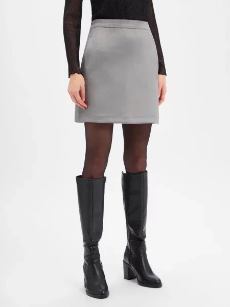 Spódnica mini z imitacji skóry model ‘Relvina cozy’ Opus szara
