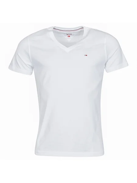Tricou Tommy Jeans cu decolteu în V din jerseu scurt