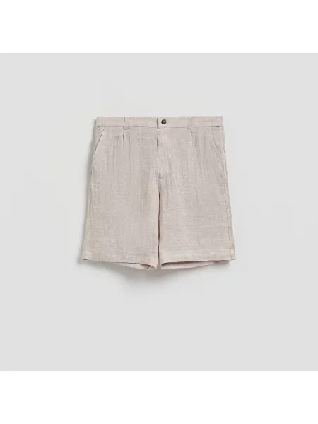Reserved Lněné šortky regular fit béžová