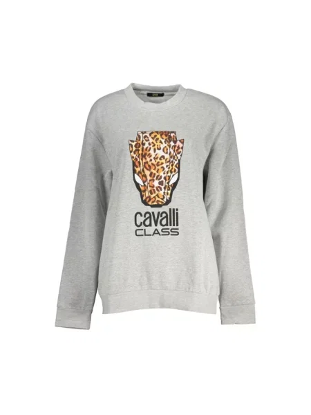 Polar Cavalli Class z okrągłym dekoltem polarowy z kapturem szary