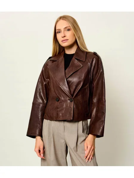 Weekend MaxMara Geacă de piele Wkdfelino | Relaxed fit maro