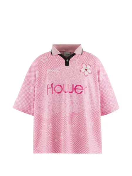 Tricou polo Mononoke Made cu model floral cu imagine roz