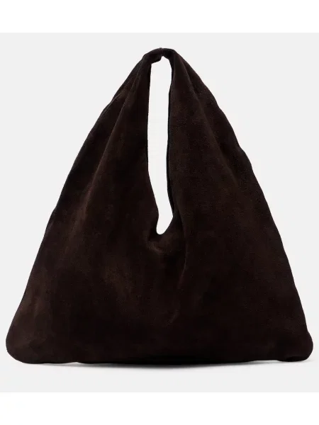 Geantă The Row din piele de căprioară maro