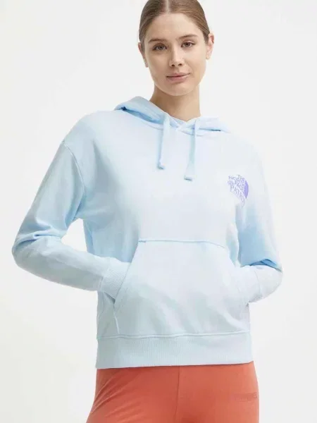 Bombažen pulover The North Face s kapuco modra