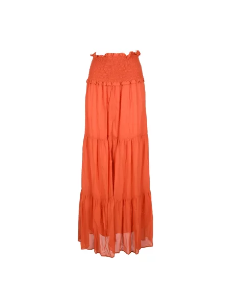 Długa spódnica maxi Dondup szyfonowa z rozcieciem pomarańczowa