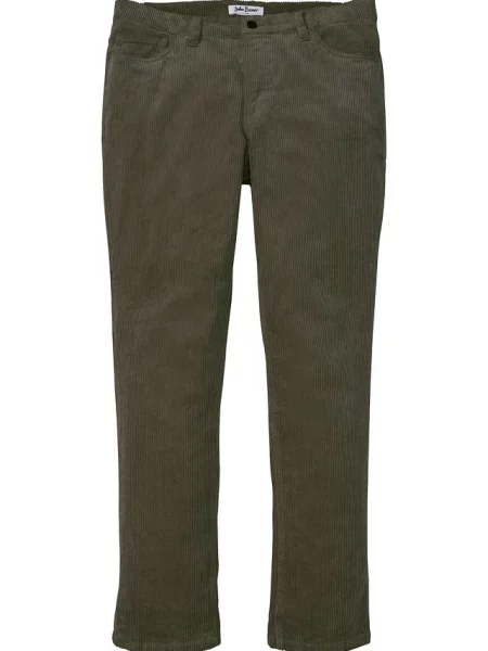 Spodnie sztruksowe ze stretchem regular fit w wygodnym fasonie straight zielone