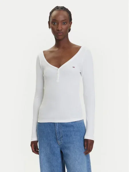 Tommy Jeans Bluză Henley alb