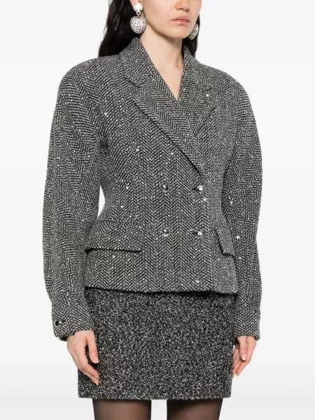 Geacă Alessandra Rich cu paiete cu model herringbone gri