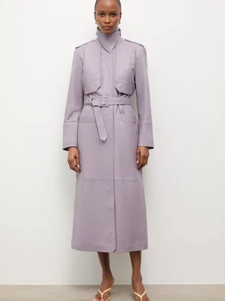 Answear.LAB trencz skórzany ICON fioletowy