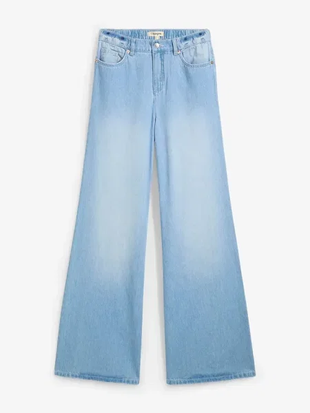 Jeansy wide leg high waist full length z wygodnym pasem niebieskie