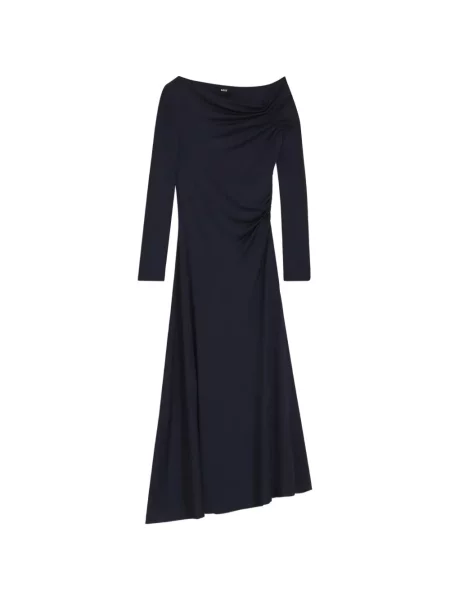 Rochie midi Boss cu volane asimetrică albastru