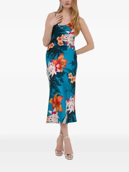 Rochie midi Guess cu model floral cu imagine albastru