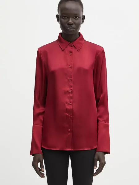 Anine Bing cămașă de mătase amanda cu guler clasic relaxed bordo