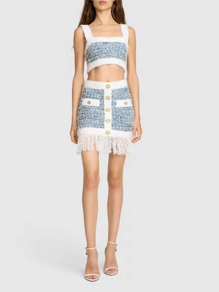 Μίνι φούστα Balmain tweed μπλε