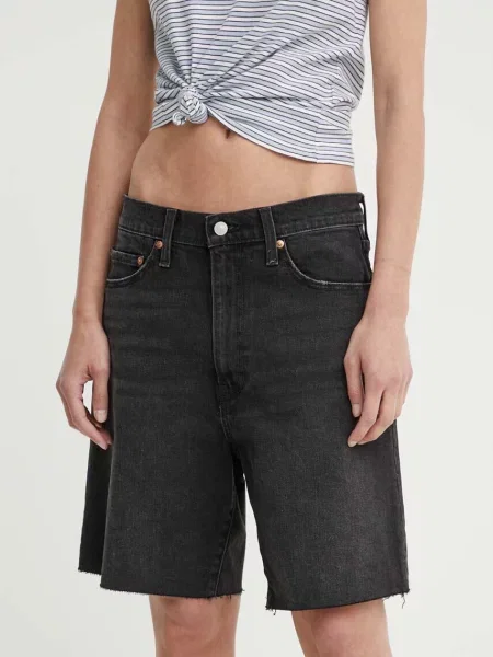 Džínové šortky Levi's BERMUDA SHORT hladké high waist černá