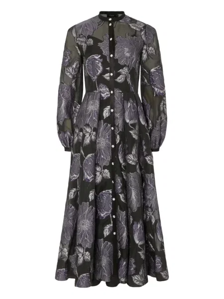 Sukienka koktajlowa Temperley London w kwiatki z nadrukiem do kolan czarna