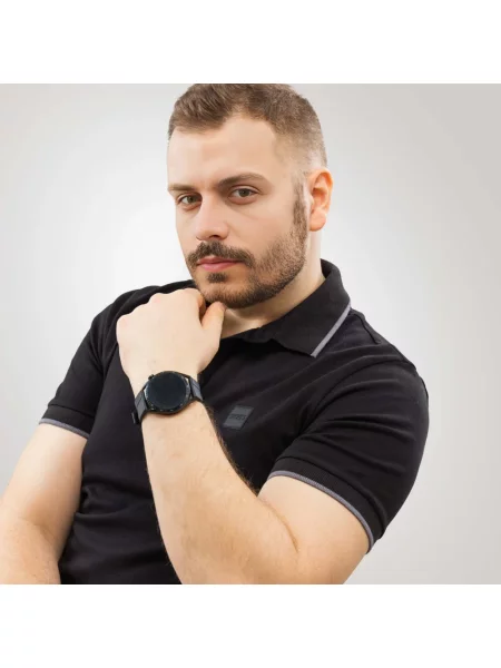 Haftowana koszulka polo Boss Orange z krótkim rękawem czarna