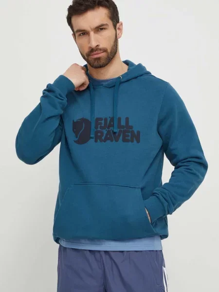 Pulover Fjallraven cu autograf albastru