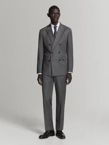 Marynarka garniturowa dwurzędowa Mónaco slim fit średni Mężczyzna 46 MANGO MAN szary
