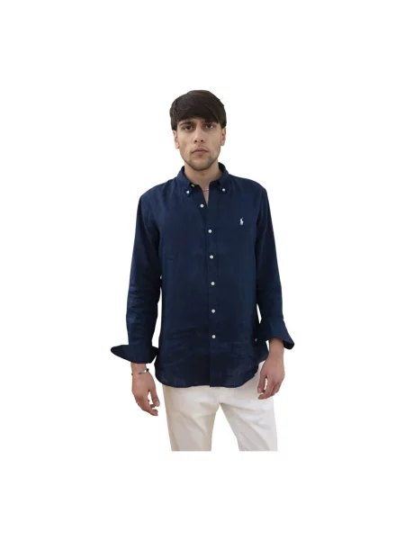 Lniana koszula Polo Ralph Lauren niebieska