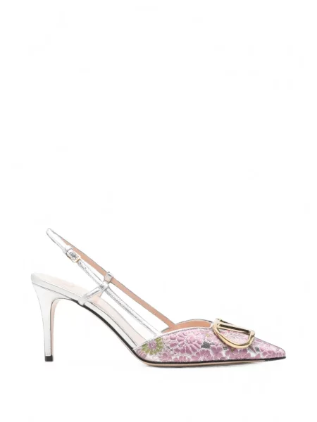 Pantofi cu toc Valentino Garavani cu model floral din dantelă slingback roz