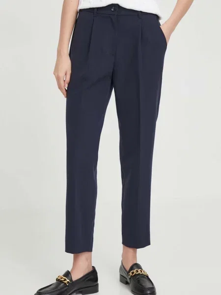 Sisley pantaloni femei albastru marin drept high waist bej