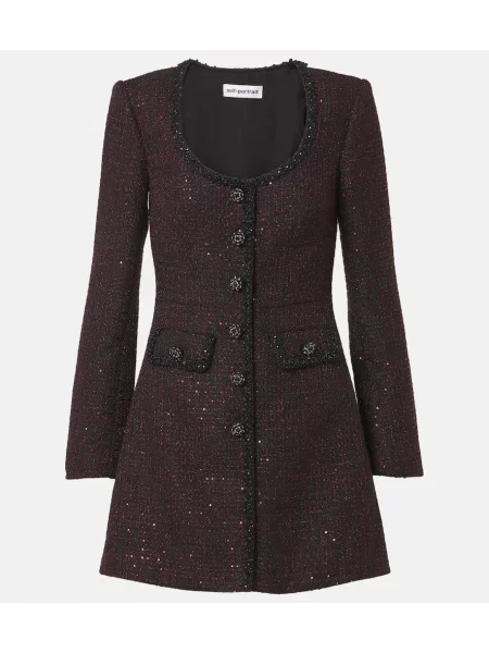 Sukienka Self-portrait tweedowa czarna