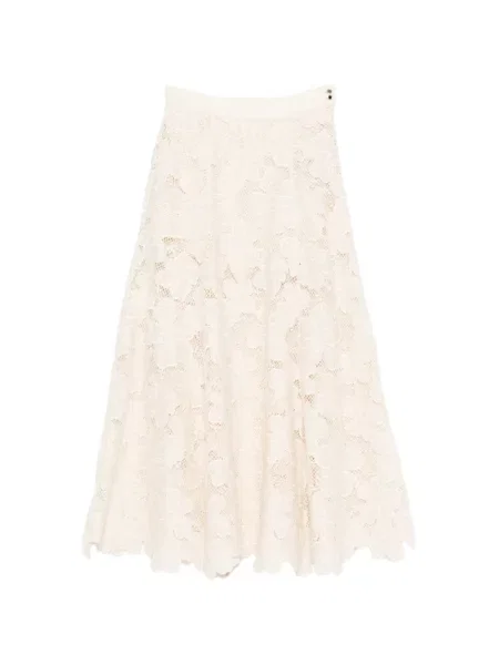 Fustă midi Sandro cu broderie cu model floral până la genunchi