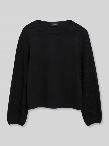 Sweter z dzianiny o kroju regular fit z mieszanki z plisowanymi bufiastymi rękawami S.oliver Black Label czarny