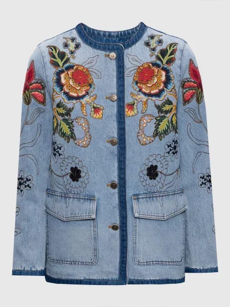 Джинсова куртка з квітковою аплікацією Valentino блакитна