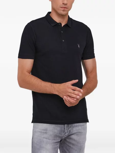 Tricou polo Allsaints cu broderie negru