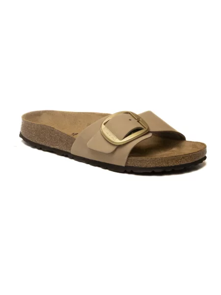 Klapki Birkenstock skórzane na sprzączkę brązowe